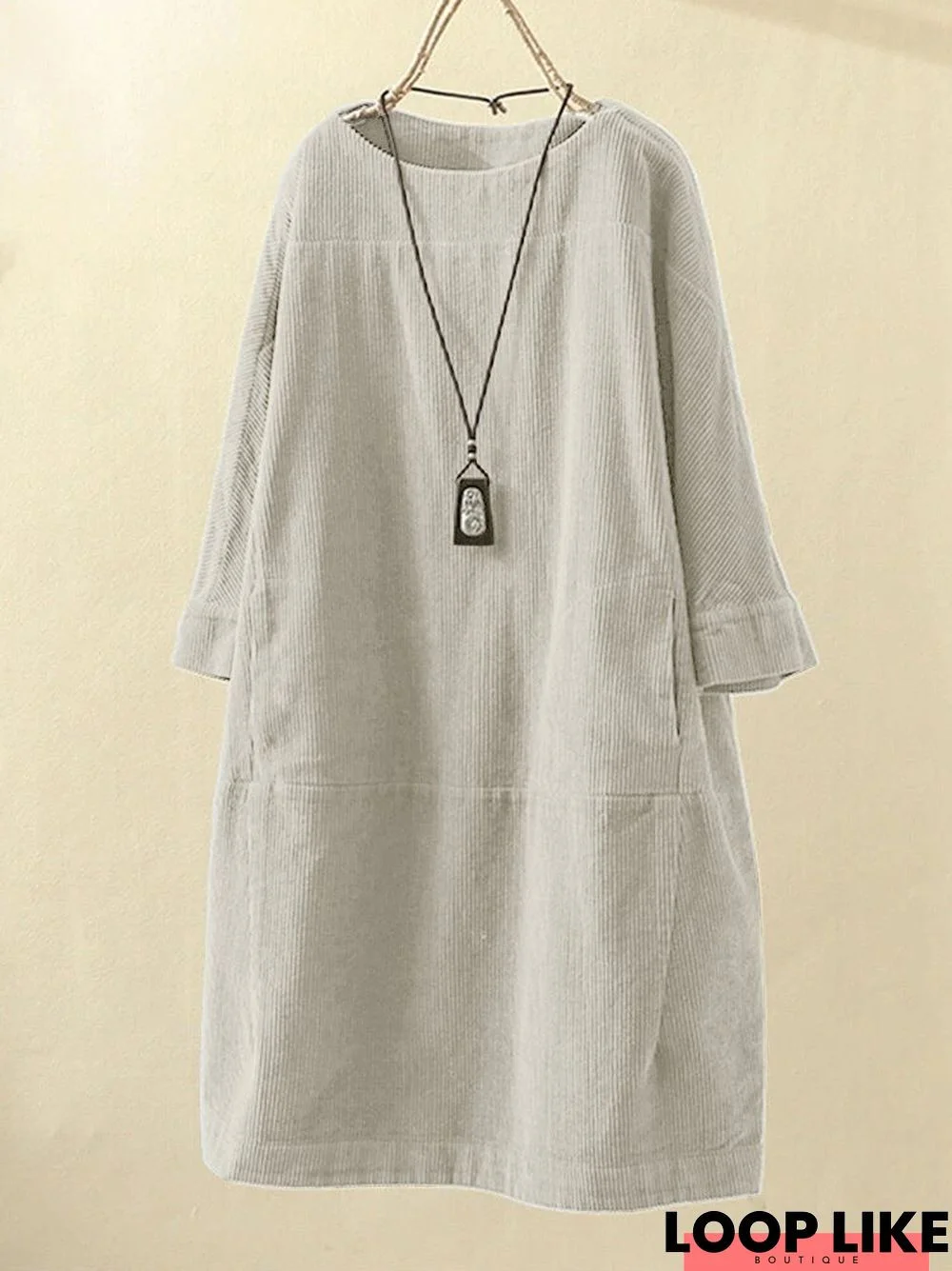 Pleated Long Sleeve Casual Solid Casual dress Linen