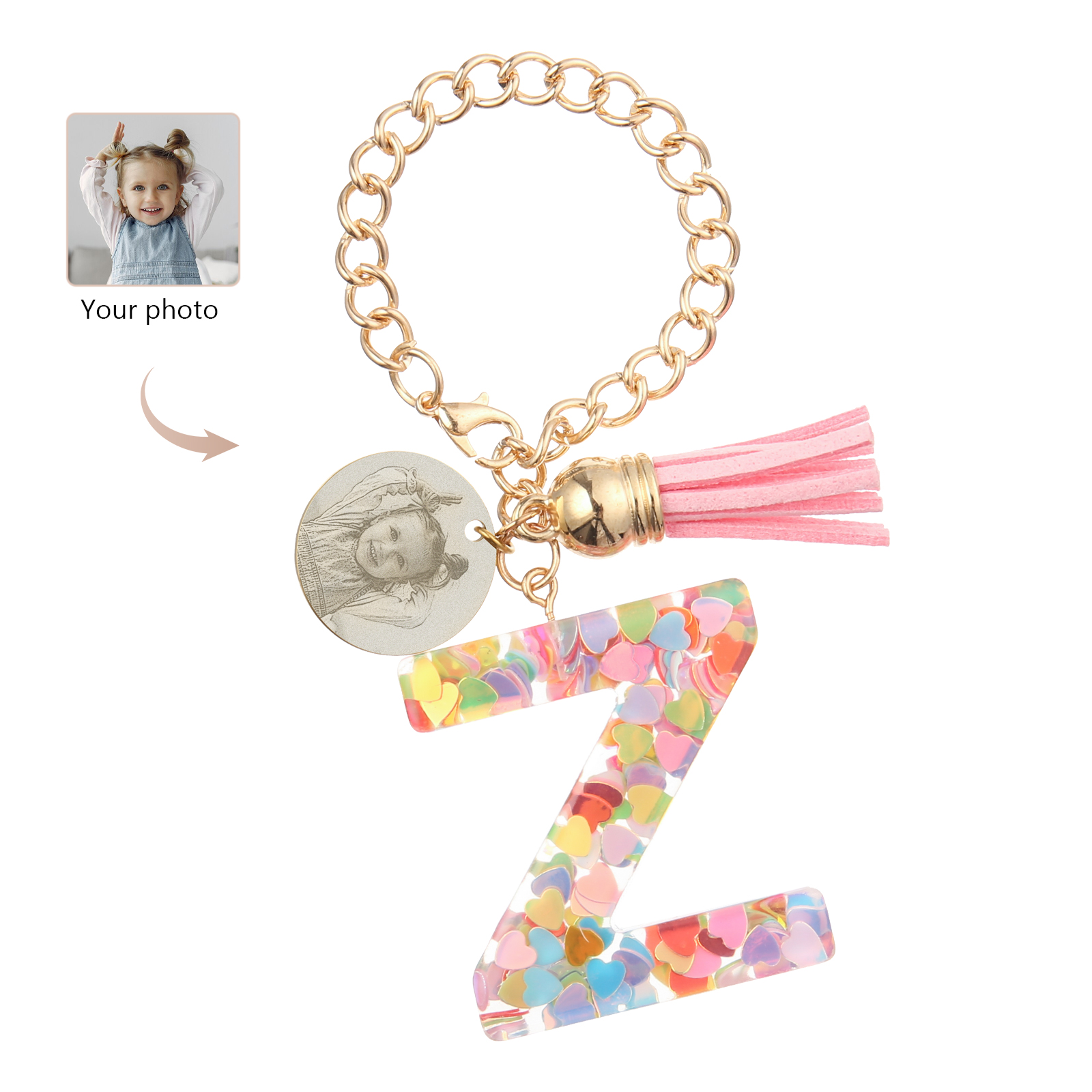 Personalised 26 Letters Pendant Custom 1 Photo Hanging Ornament Back-to-School Gift for Girls-Jessemade AU