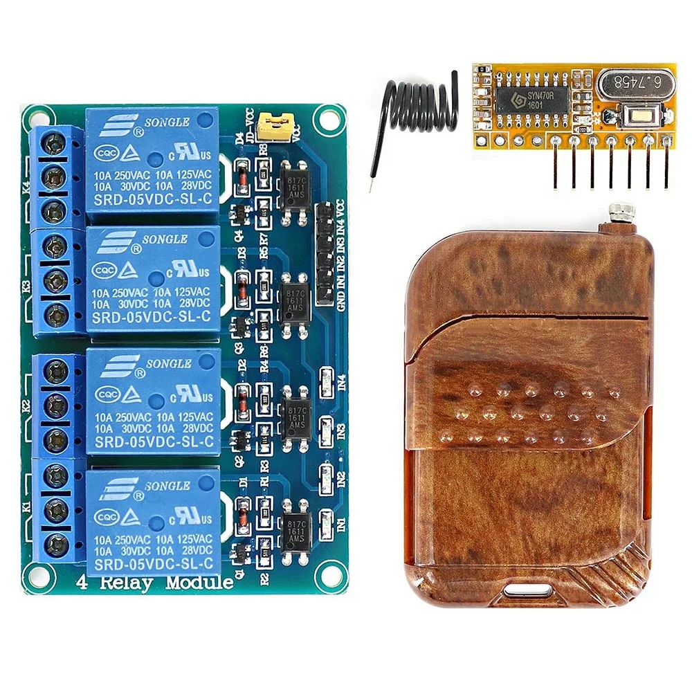 4 Channel EV1527 433MHz RF Relay Board Kit Wireless RC Transmitter and Receiver Board Remote Control Relay Board