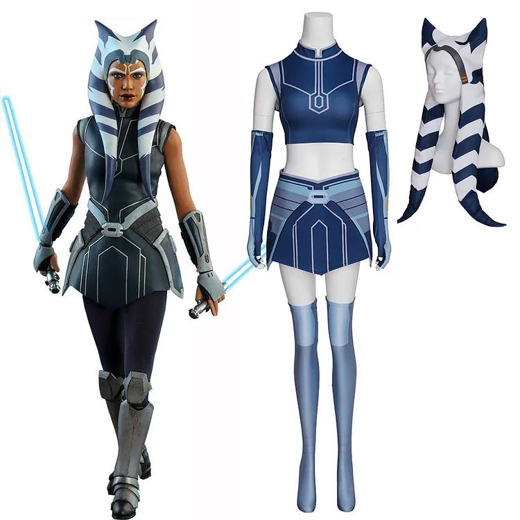 Star Wars Ahsoka Tano Cosplay Costume blue Uniform with Hat