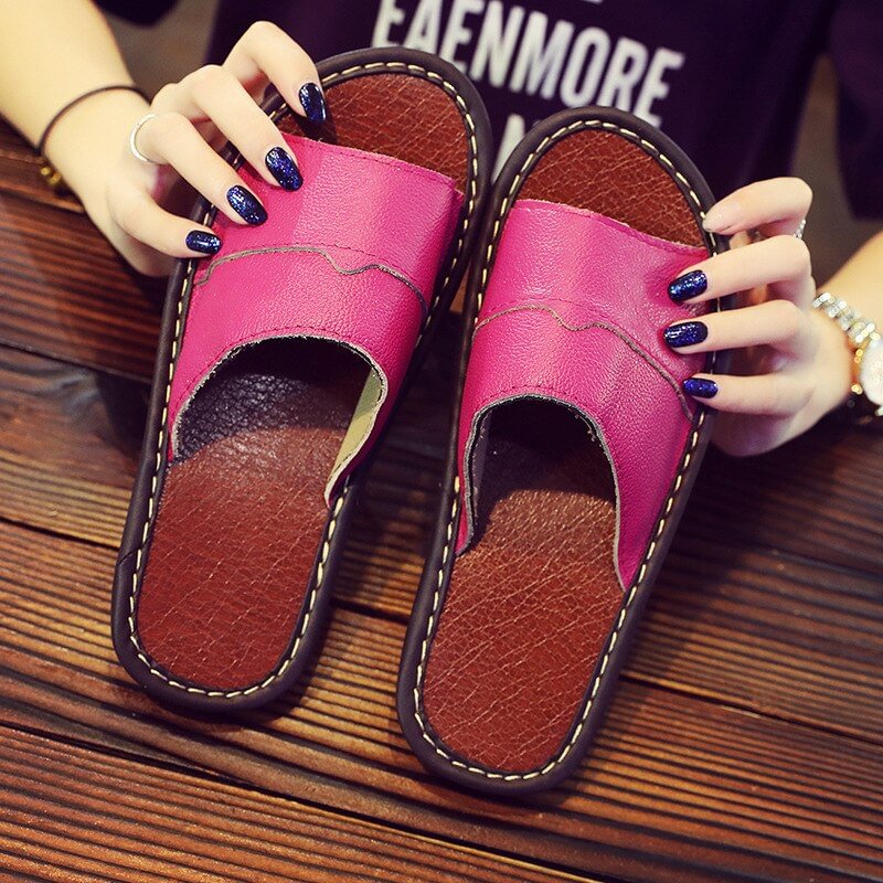 Summer Men and Women Indoor Home Household Couple Sandals and Slippers Wooden Floor Non-slip Deodorant Leather Slippers