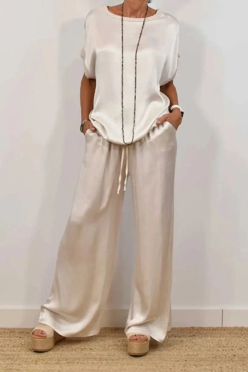 Pocket O Neck Short Sleeve Two Pieces