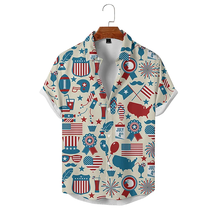 BrosWear Hawaiian Flag Holiday Style Short Sleeve Shirt