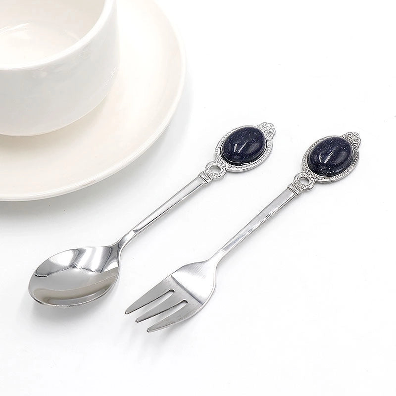 Retro Solid Color Stainless Steel Natural Stone Spoon