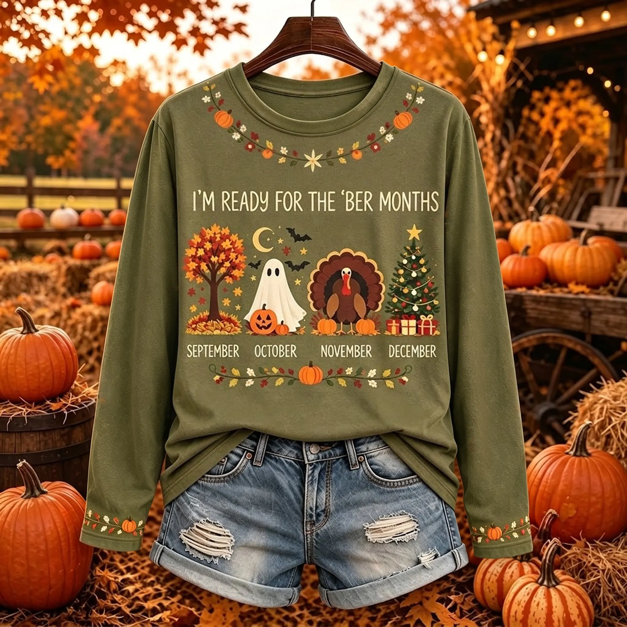 Comstylish Women's Retro Autumn Casual Round Neck Top