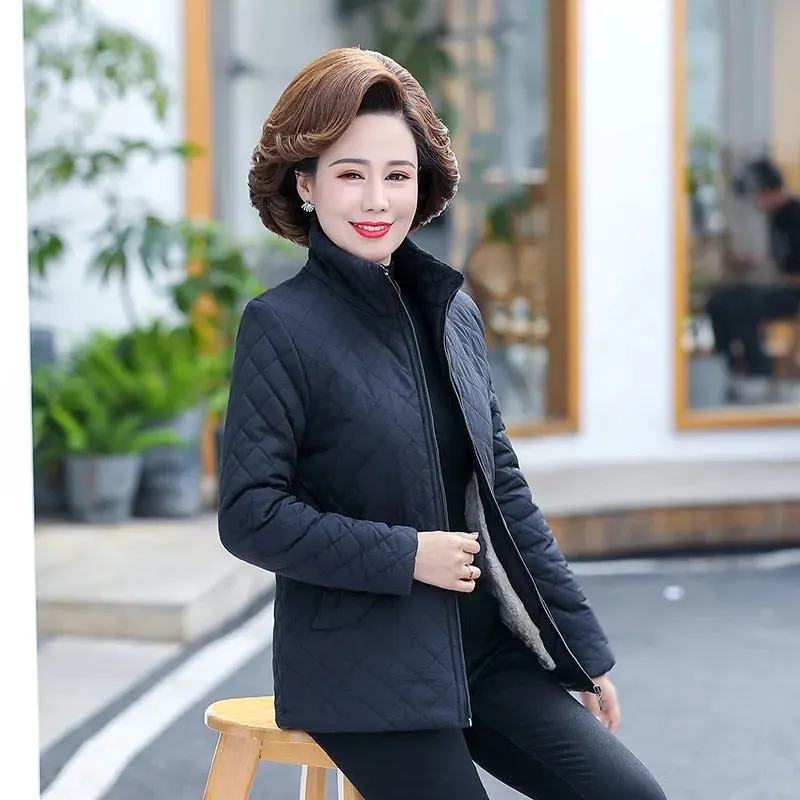 Autumn Winter Jacket Women 2021 New Solid Plus Velvet Cotton Padded Coat Plus Size 5XL Thin Short Jacket Middle-aged Female Tops