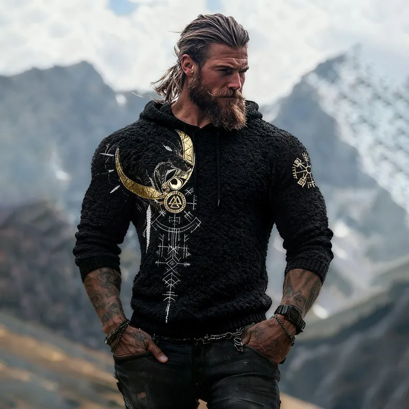 Viking Men's Fenrir Wolf Tattoo Hoodie - 3D Full Print Zip-Up Sweatshirt, Unisex Fit