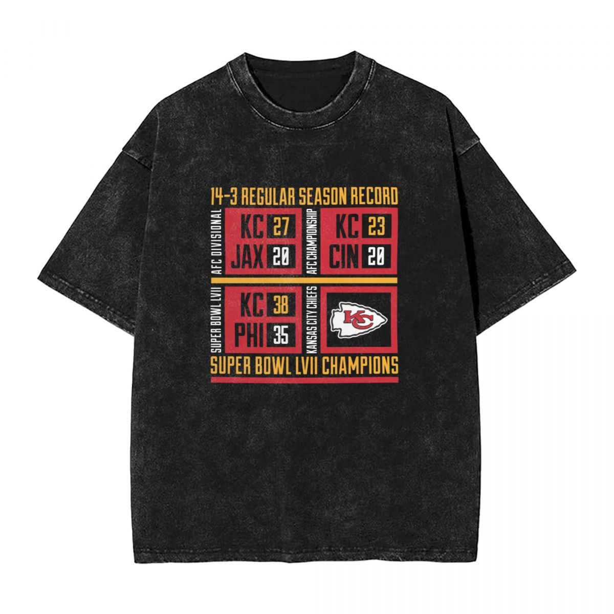 Kansas City Chiefs Super Bowl LVII Champions Scoreboard Showcase Men's Vintage Oversized T-Shirts