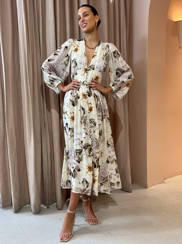 Sofia Capri Sheer Midi Dress In Flora Print