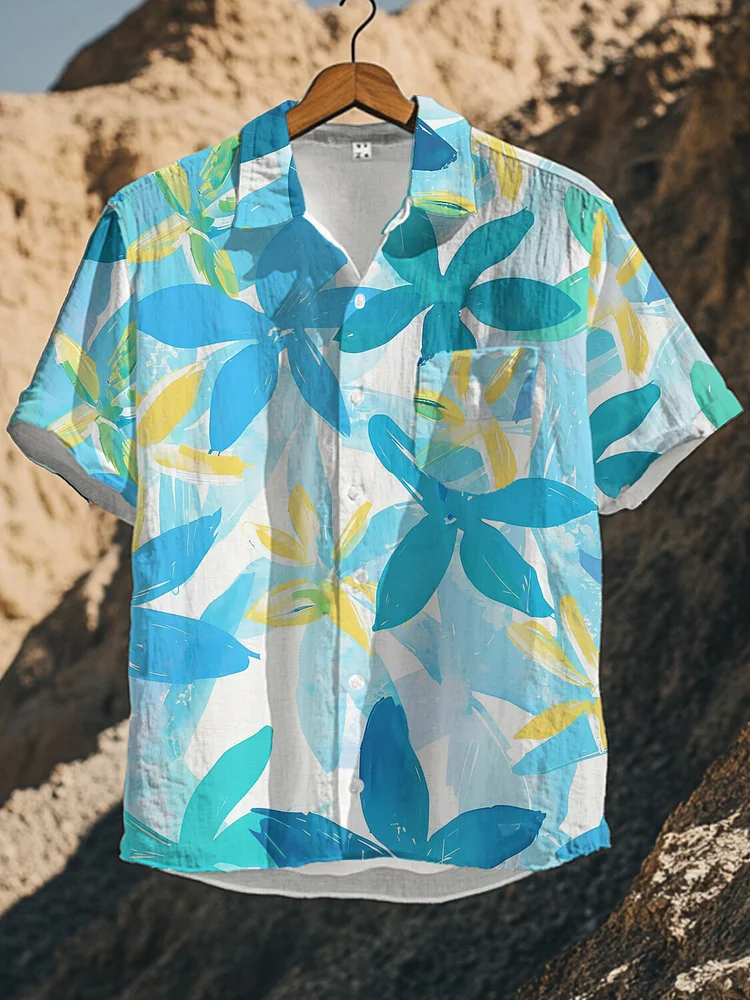 Men's Vacation Style Flower Art Print Short Sleeve Shirt