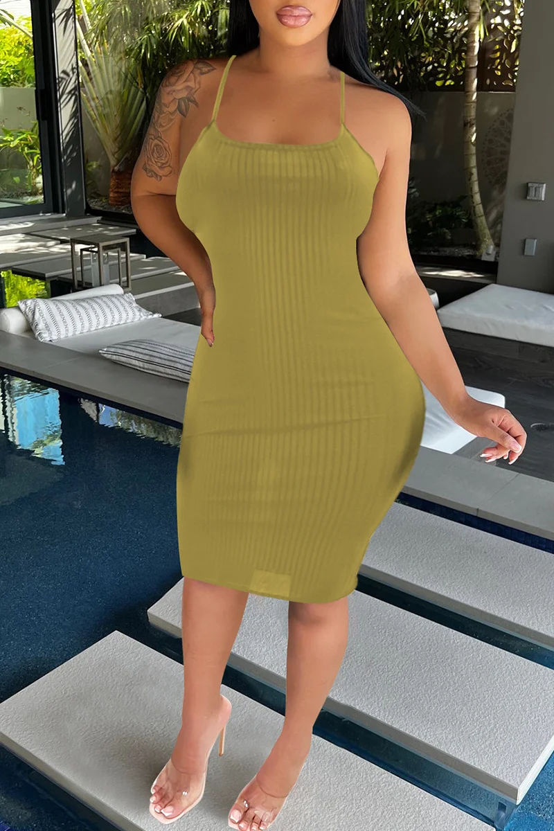 Green Fashion Sexy Solid Backless Spaghetti Strap Pencil Skirt Dresses | EGEMISS