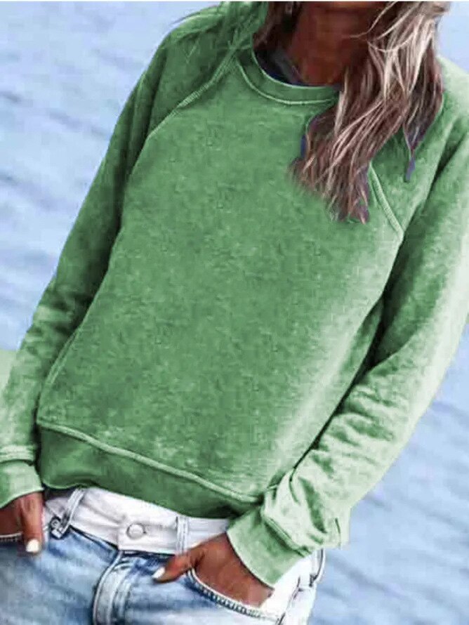 Autumn and Winter New StyleSolid Color Crew Neck Long Sleeve Casual Loose Tops