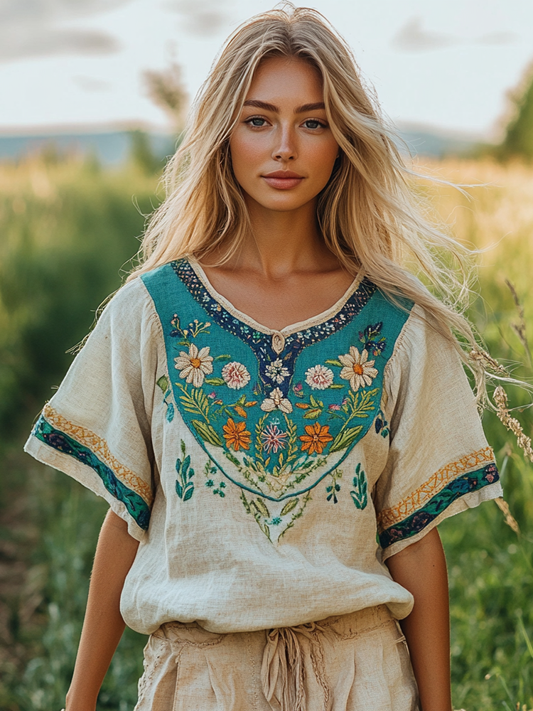 Bohemian Split Knit T-Shirt