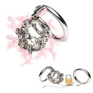 pornhint Pornhint New Stainless Steel Male Chastity Belt Cage Device Restraint Spiked-ring Lock