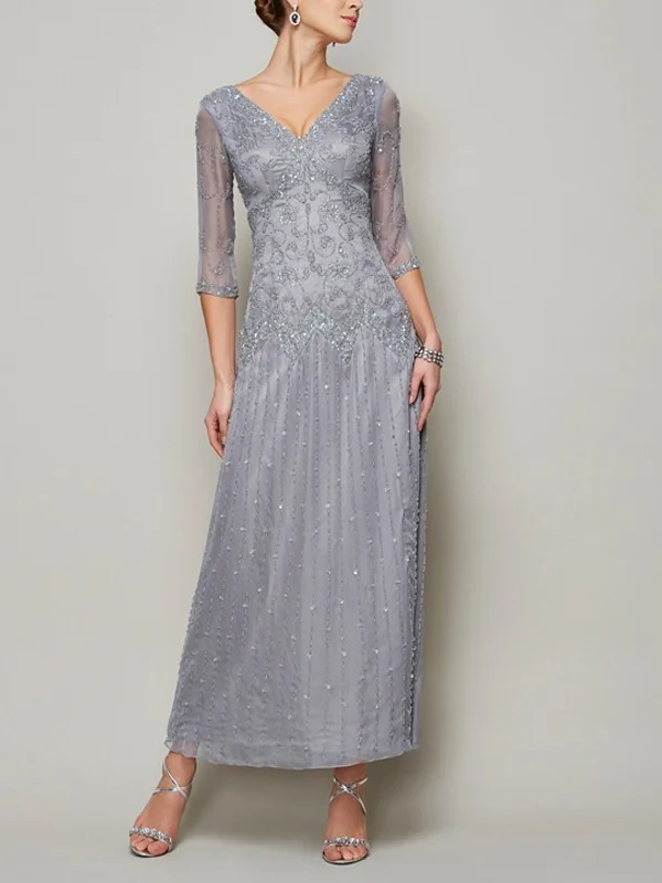 Chiffon Sequin Long Sleeve Midi Dress