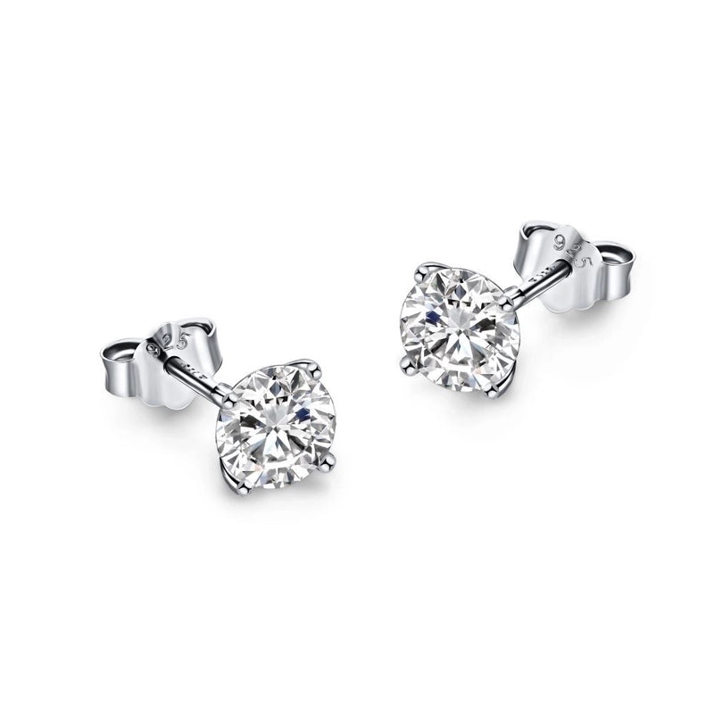 1 Pair 925 Sterling Silver Zircon Geometric Square Water Droplets Ear Studs