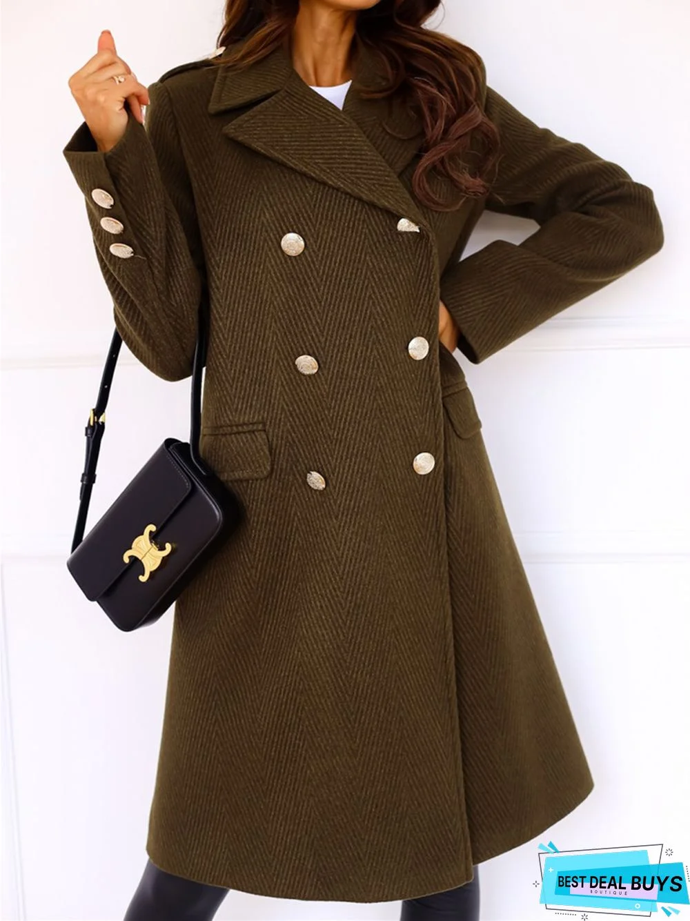 Solid Color Fashion Double-Breasted Mid-Length Coat