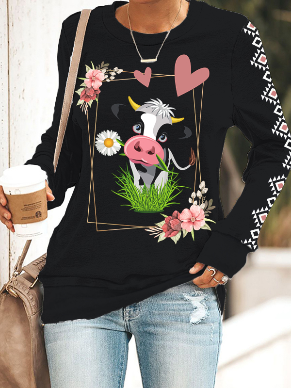 Western Cow Lover Long Sleeve Sweatshirt wearshes