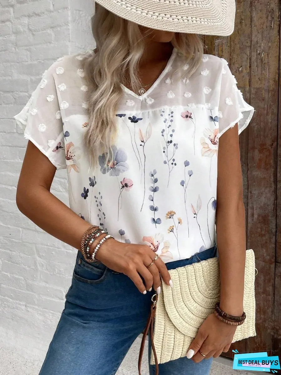 V-neck Lace Patchwork Chiffon Blouse