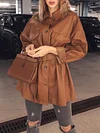 Imitation Leather Lace-Up Long Sleeves Coats