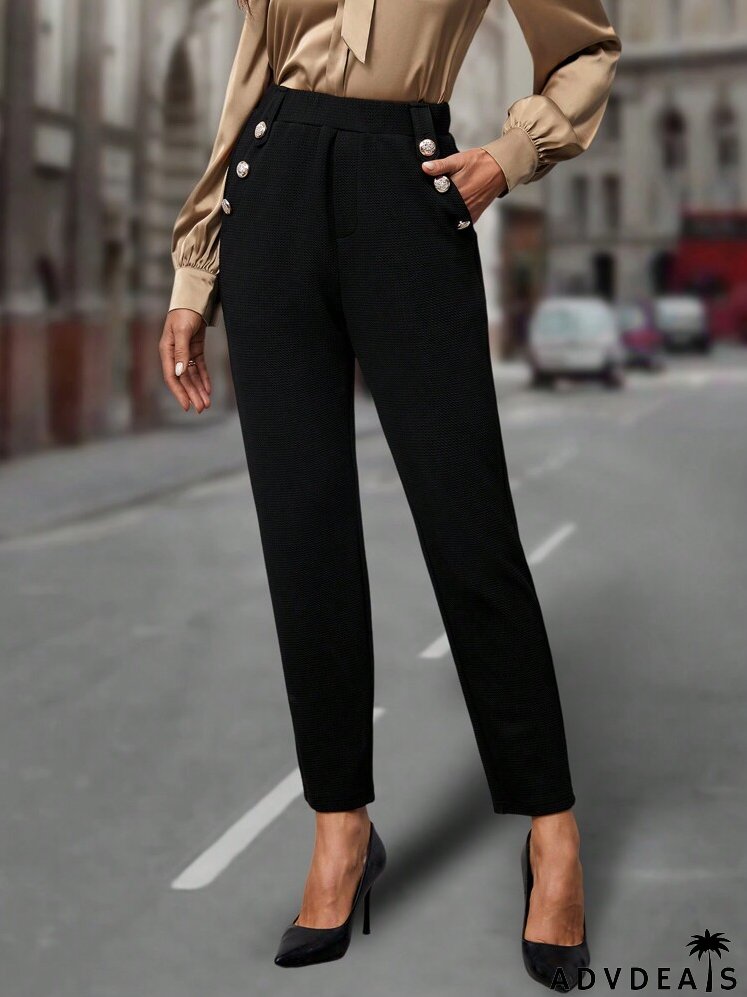 Button Detail Slant Pocket Suit Pants