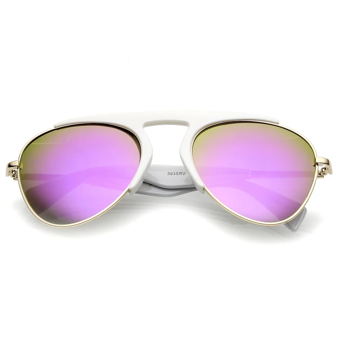 Bold Brow Bar Keyhole Nose Bridge Colored Mirror Lens Aviator glasses 56mm