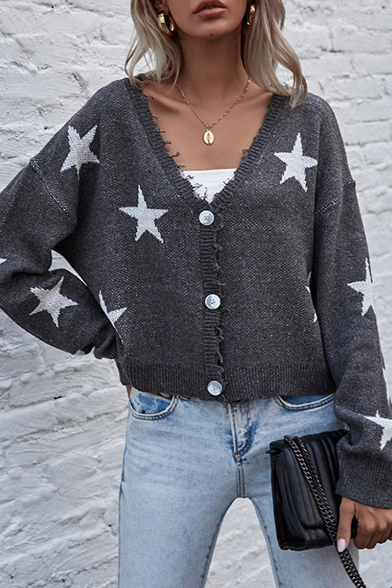 Star V-Neck Short Cardigan Sweater