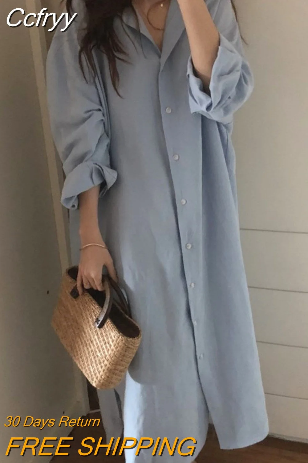 Huibahe Long Shirt Dress Summer 2023 Office Ladies Oversized Long Dresses Woman Button Cotton Wihte Dress Women Robe Femme 9649