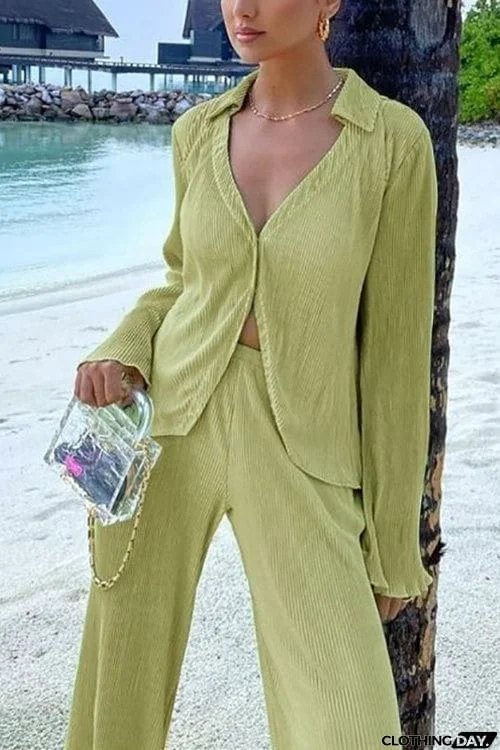 Pleated Oversized Shirt and Trouser Set