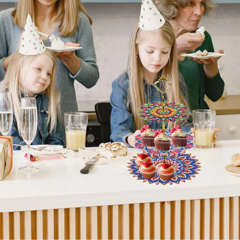 3 Tier Pattern Round Diamond Painting Tray Food Plate for Adults Beginners