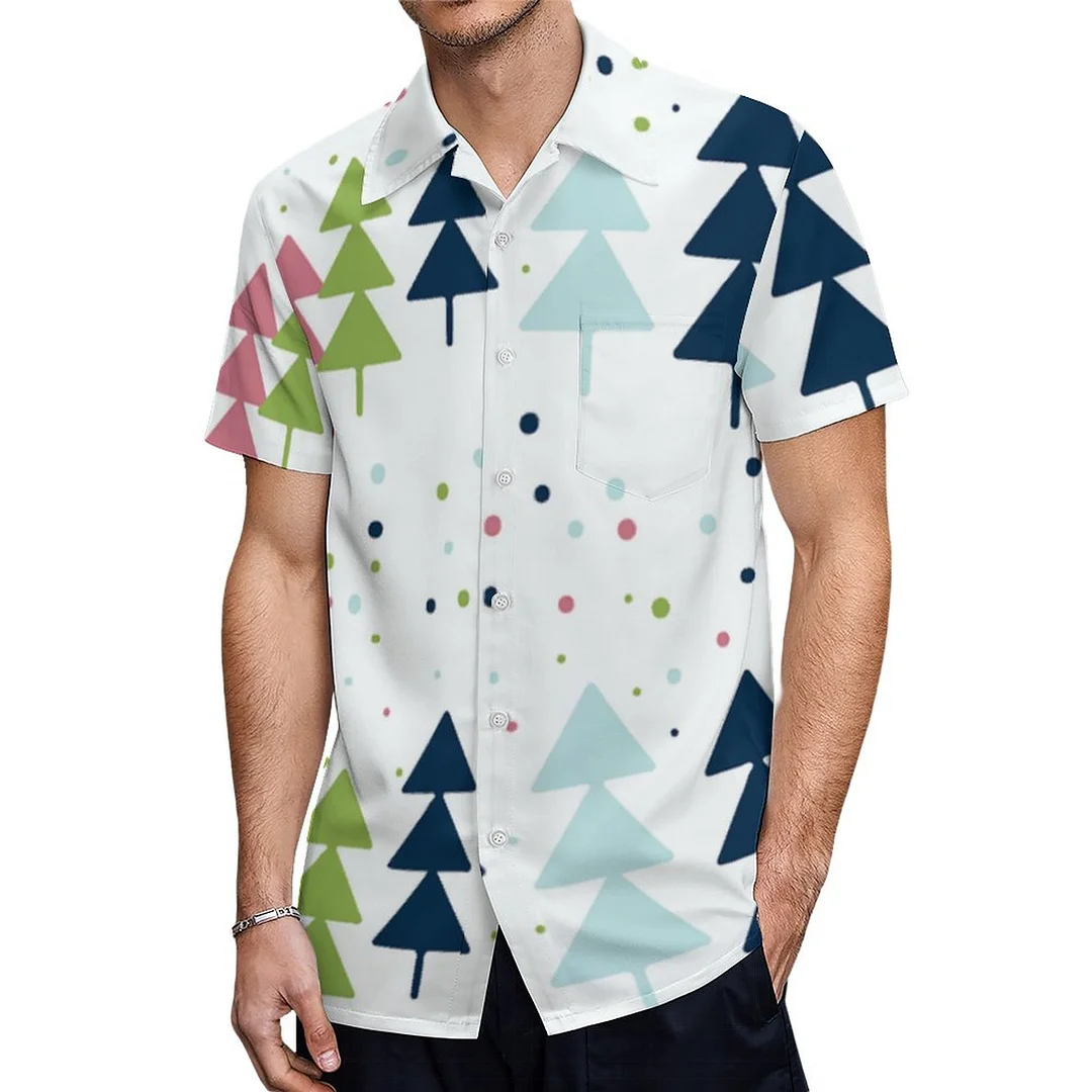 Short Sleeve Blue Green Pink Christmas Tree Hawaiian Shirt Mens Button Down Plus Size Tropical Hawaii Beach Shirts