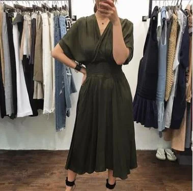 Nigikala Nigikala New South Korean Chic Receive V Collar Trend Royal Sister Fashion Sexy Loose Waist Loose Elegant Dress