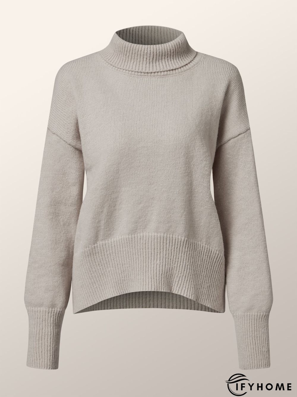 High Neck Solid Simple Off Shoulder Sweater | IFYHOME