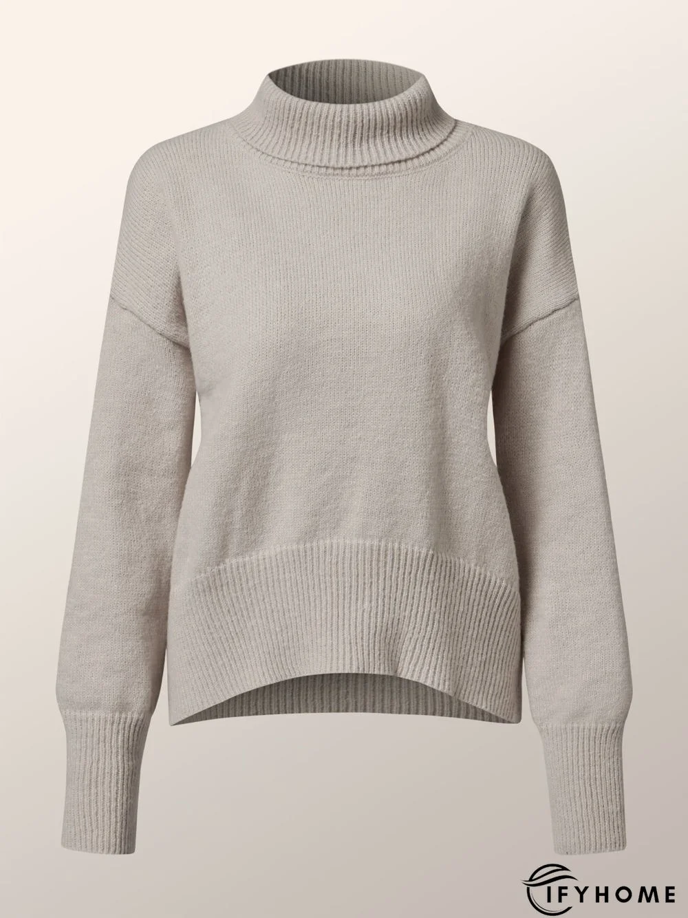 High Neck Solid Simple Off Shoulder Sweater | IFYHOME