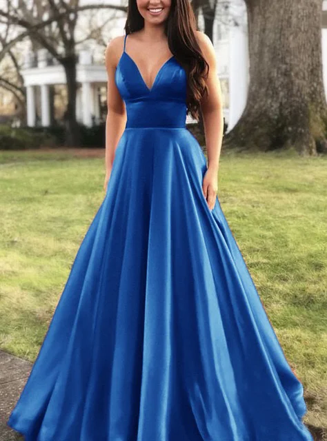 Women's Fashion Elegant Sexy Party V Neck Sleeveless Sling Satin Evening Dress