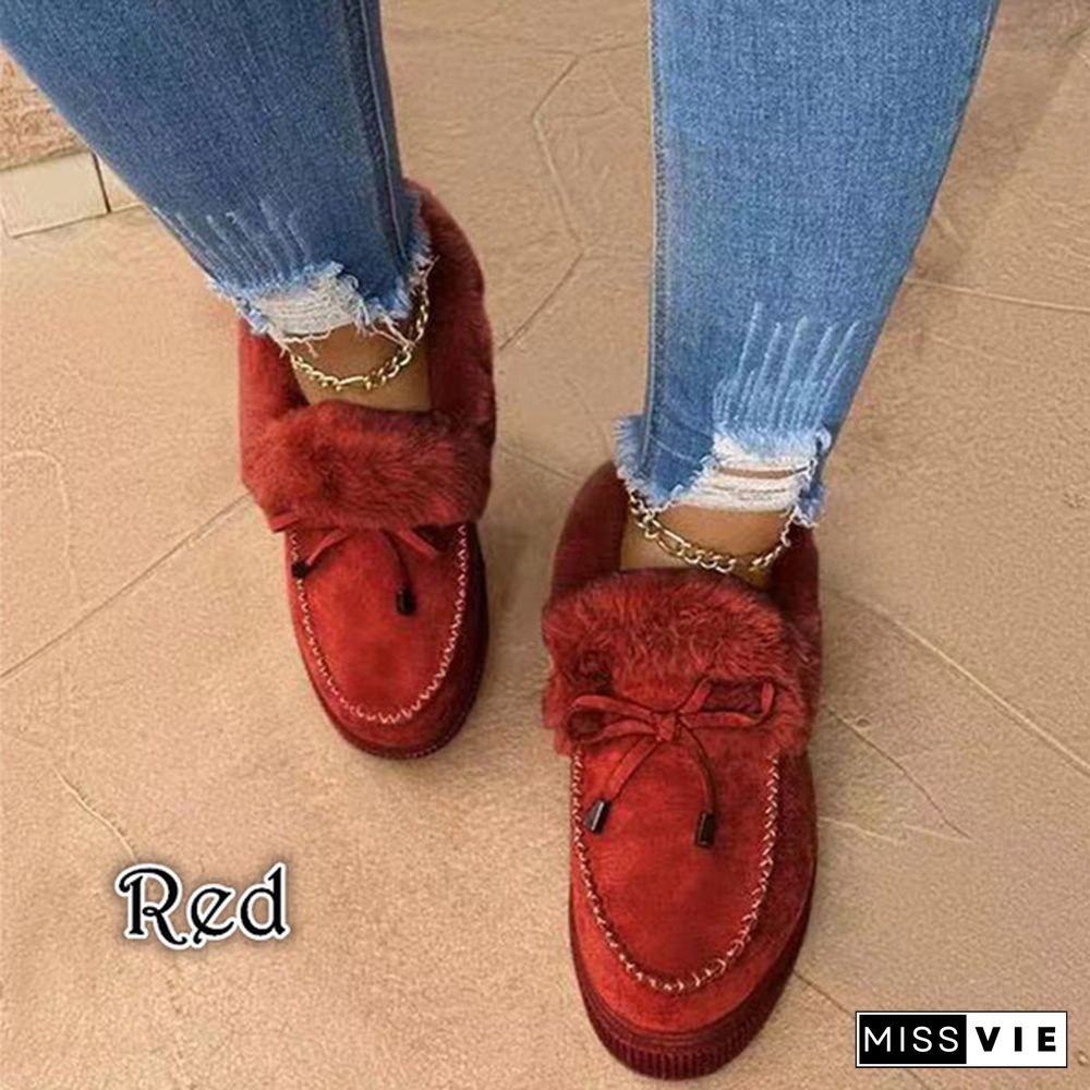 Winter Women Fashion Flat Shoes Suede Women Cute Soft Fur Padded Shoes Slip On Platform Ladies Casual Shoes