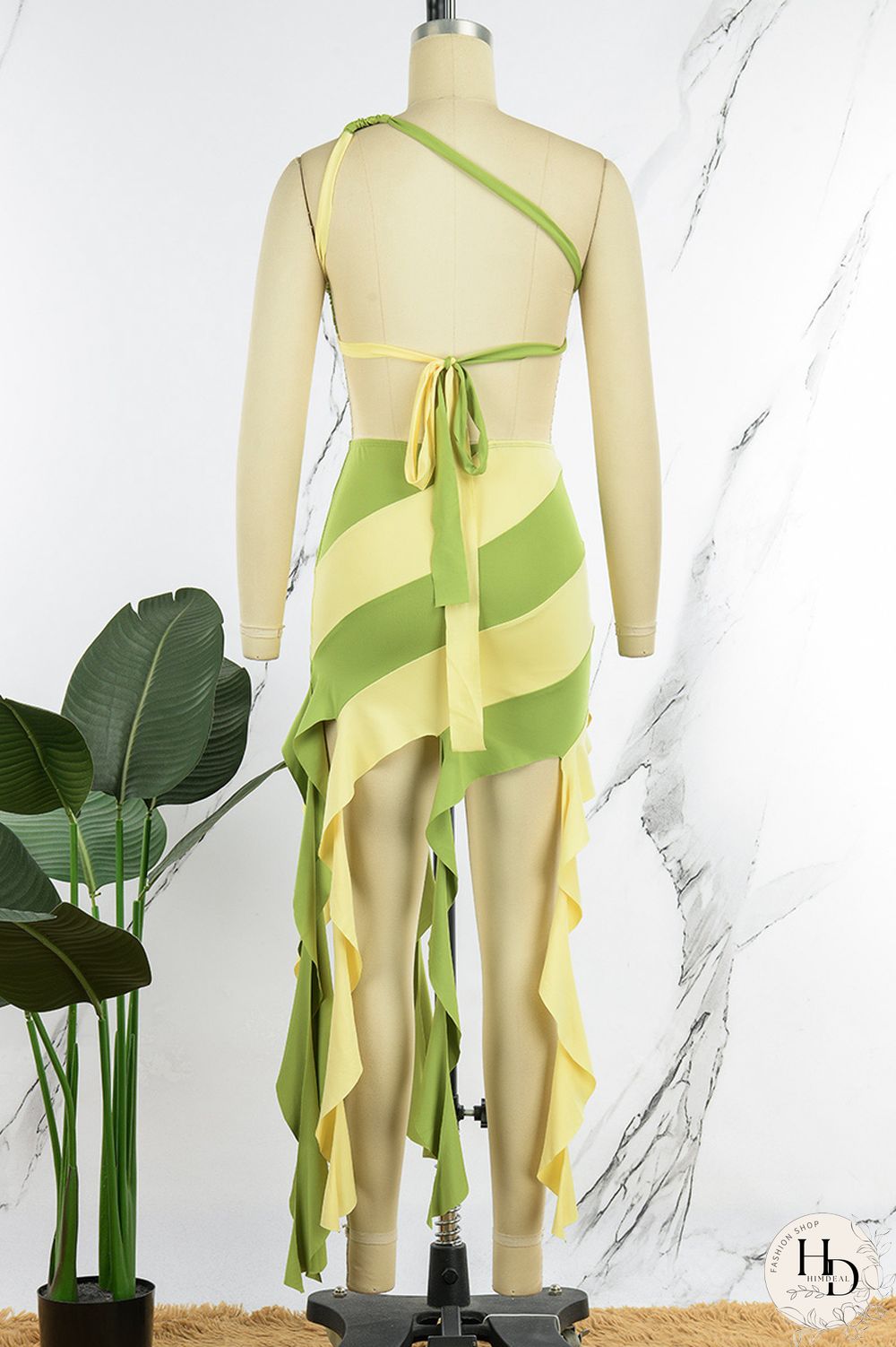 Rose Red Sexy Patchwork Tassel Bandage Backless Contrast Oblique Collar Sleeveless Two Pieces