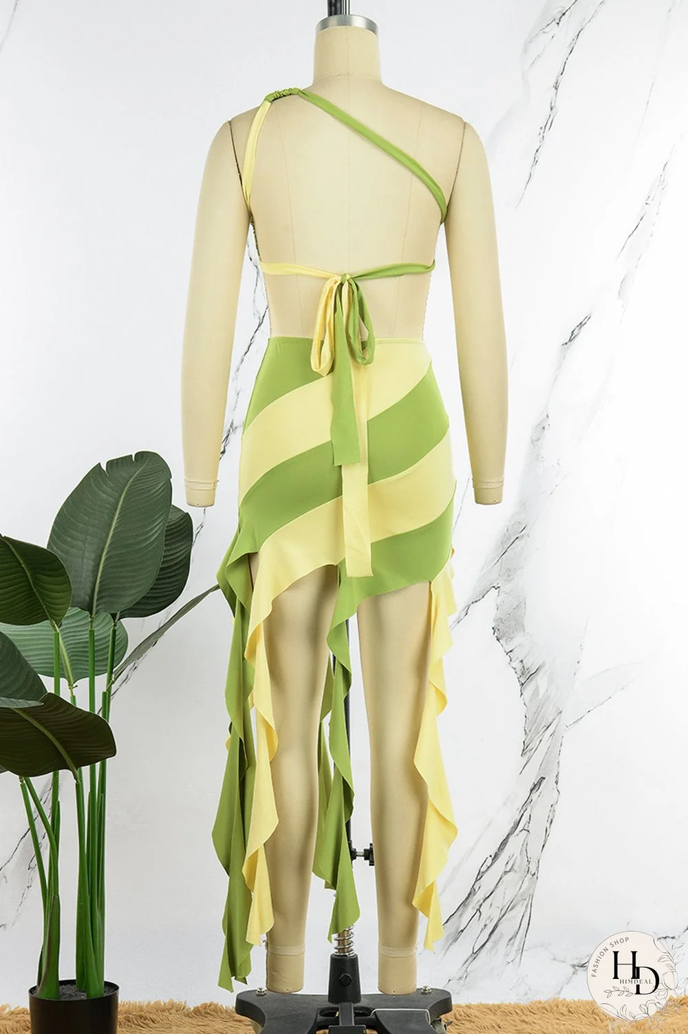 Rose Red Sexy Patchwork Tassel Bandage Backless Contrast Oblique Collar Sleeveless Two Pieces