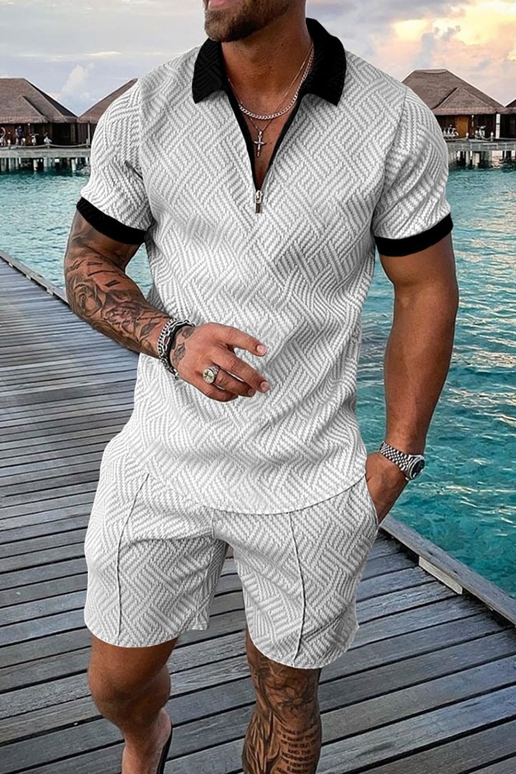 Tiboyz Men's Outfits Colorblock Casual Short Sleeve Polo And Shorts Set