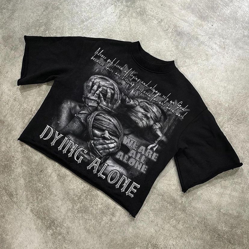 Vintage We Are All Alone Abstract Human Face Graphics Printed Cotton T-Shirt - Sopula｜Premium Graphic Tees & Graphic Clothing