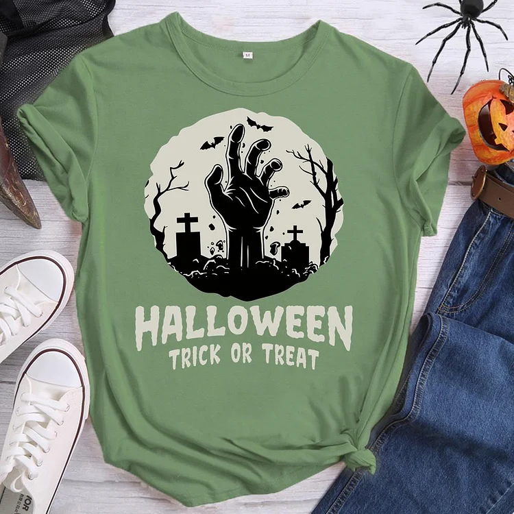 Halloween Trick or Treat Round Neck T-shirt-0018711