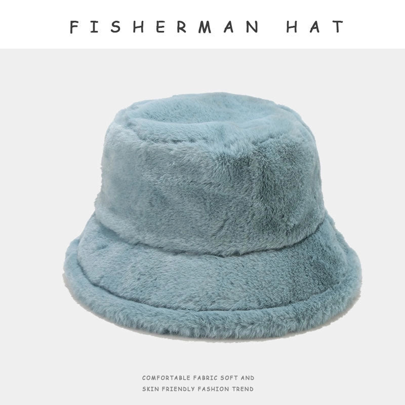 Japanese Style Thickened Fisherman Hat Fashionable Korean Style Warm Soft Skin Friendly Plush Velvet Basin Hat Plain Face Covering Hat