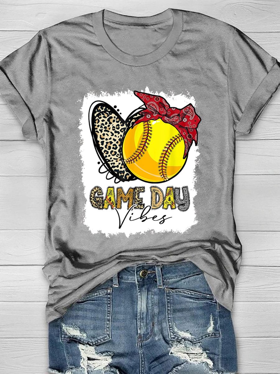Softball Game Day Vibes Print Short Sleeve T-Shirt