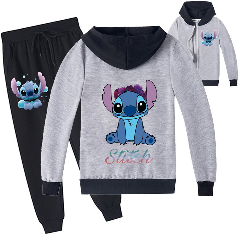 Mayoulove Stitch Zipper Jacket and Trouser Set - Cute and Comfortable Children's Clothing for Fans of Lilo and Stitch - Perfect for Boys and Girls Aged 3-10-Mayoulove