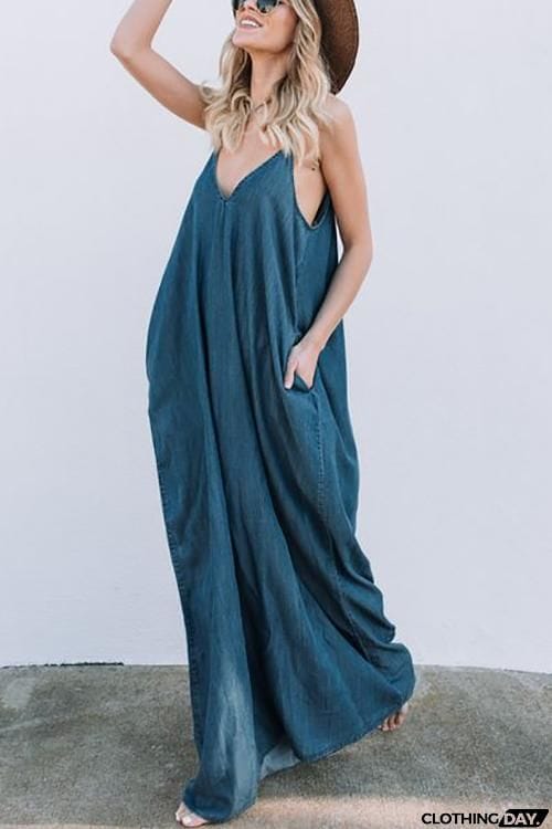 Pockets Slip Harem Maxi Dress