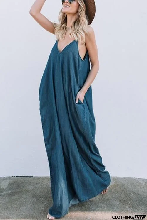 Pockets Slip Harem Maxi Dress
