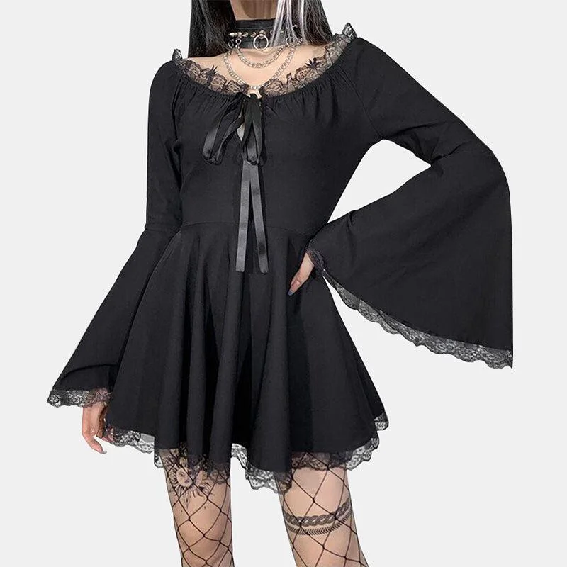 Lace Tirm Bell Sleeves Dress