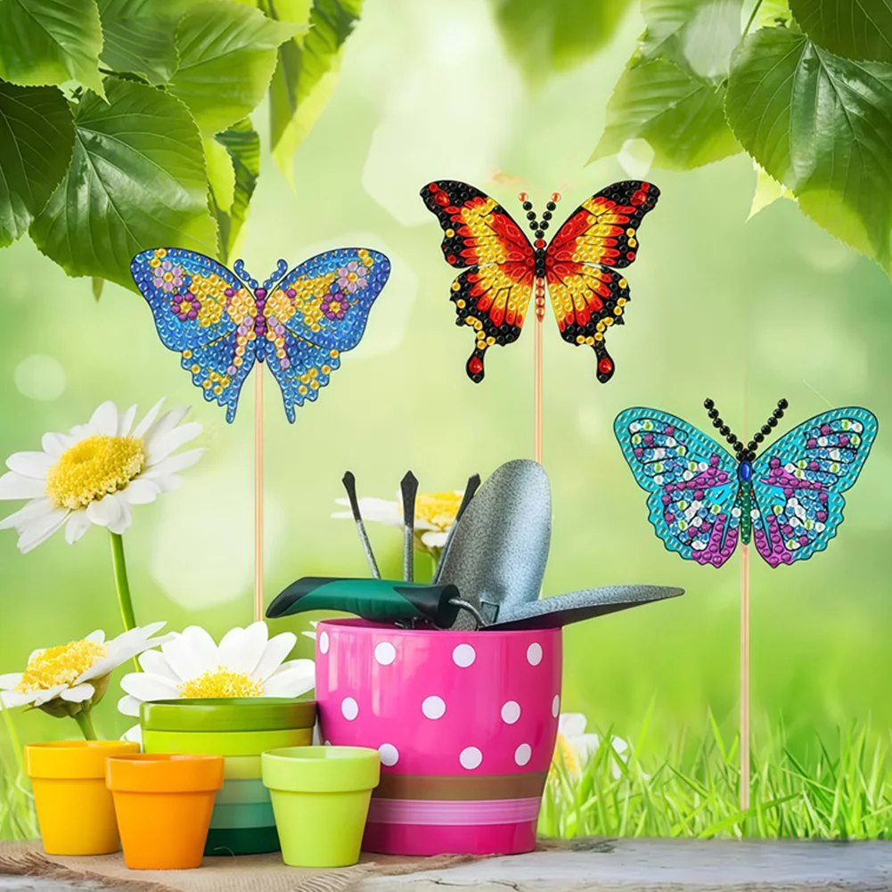 6Pcs Diamond Painting Kits Garden Stakes Diamond Art Kits (Butterfly A)