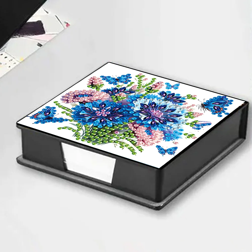Blue Flowers PU Diamond Painting Notecard Box 5D DIY Diamond Art Note Box