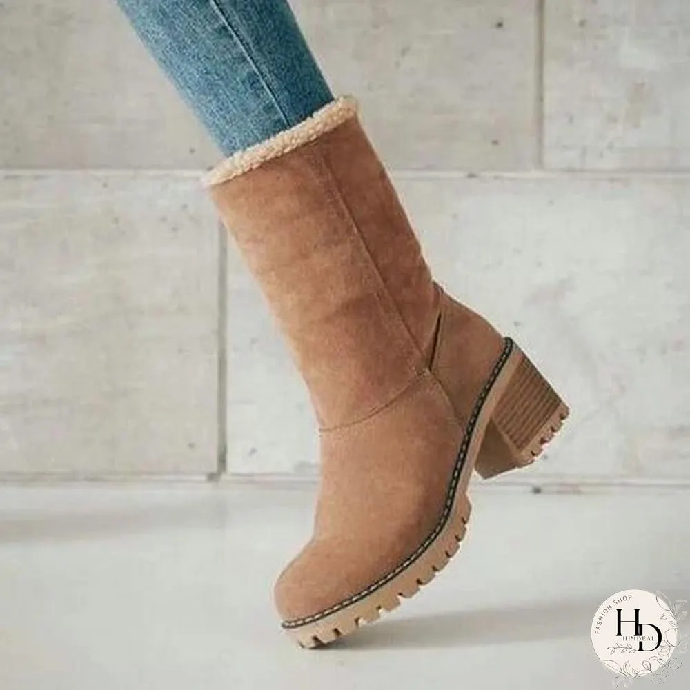 Square Heel Short Plush Snow Boots